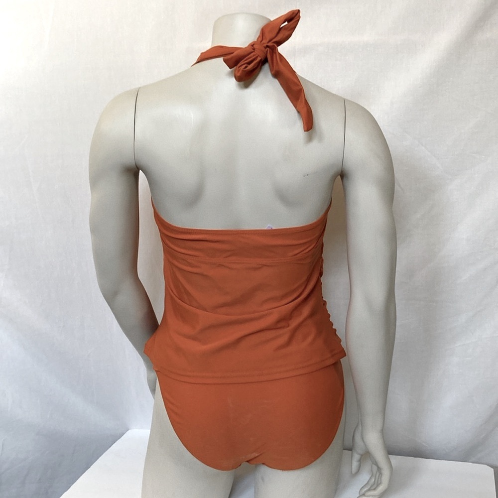 Burnt Orange Halter Swimsuit Tankini Top & Mid Rise Bikini Bottom Size Medium - Picture 5 of 7